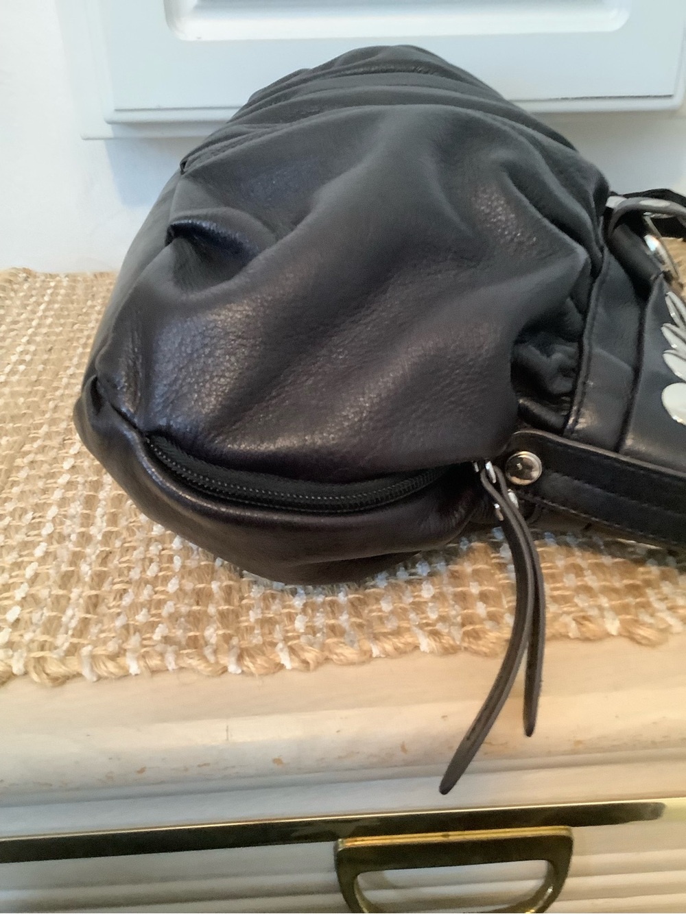 b. makowsky Black Leather Studded Hobo Shoulder Bag - Picture 7 of 7